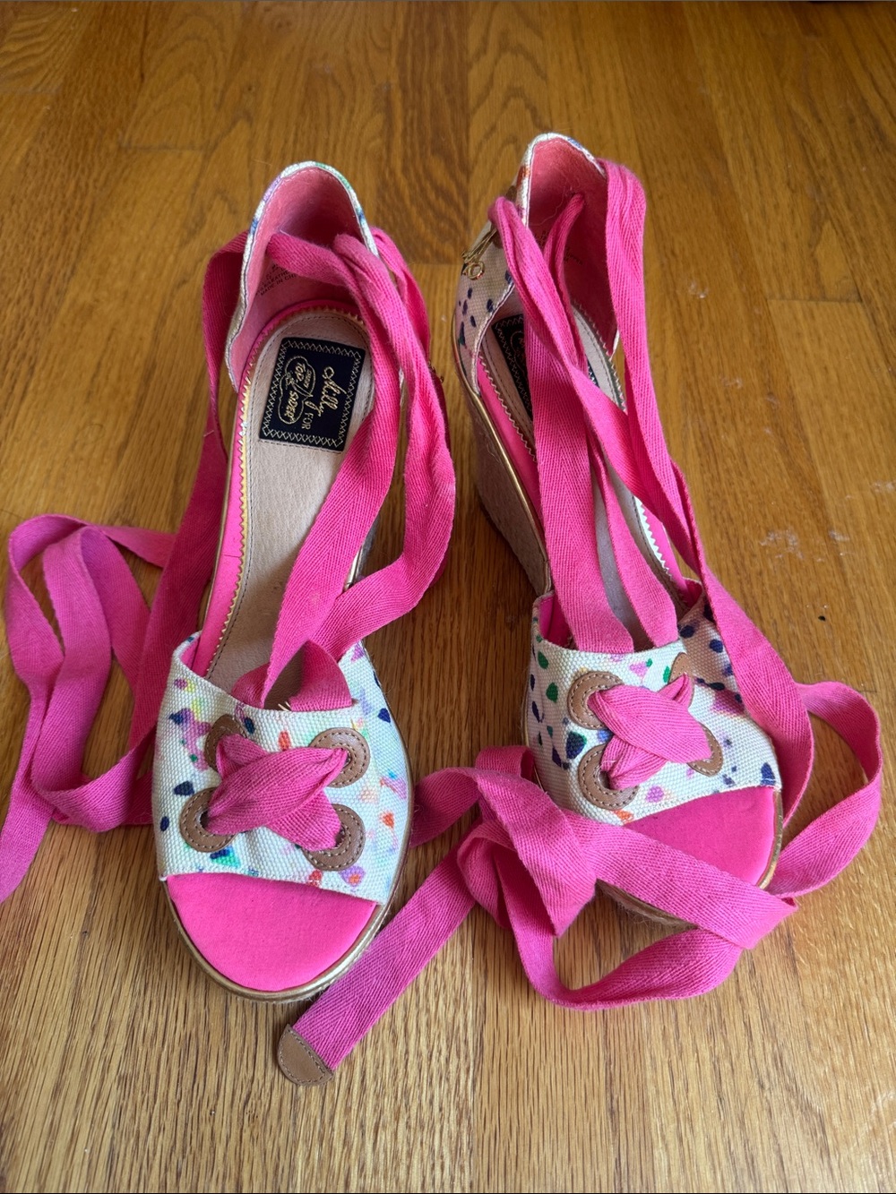 Sperry Pink Multicolor Speckled Lace-Up Espadrille Wedges